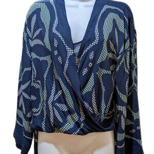 BCBGMAXAZRIA Ruthie Long-Sleeve Wrap Top In A Blue And Green Pattern, Size S